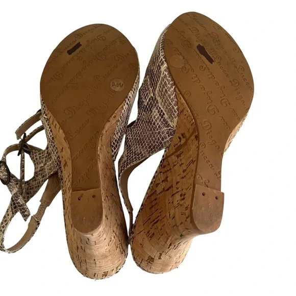 Diego di Lucca Collection "Collezioni" Brown Leather Snakeskin Wedge Sandals 6.5 - Picture 9 of 9